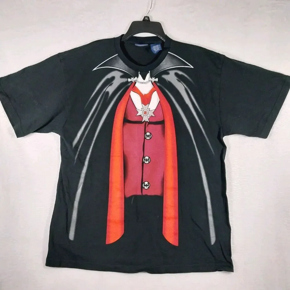 Vtg Dracula Vampire Costume T Shirt L Black Faux Tuxedo Vest Halloween #E92
